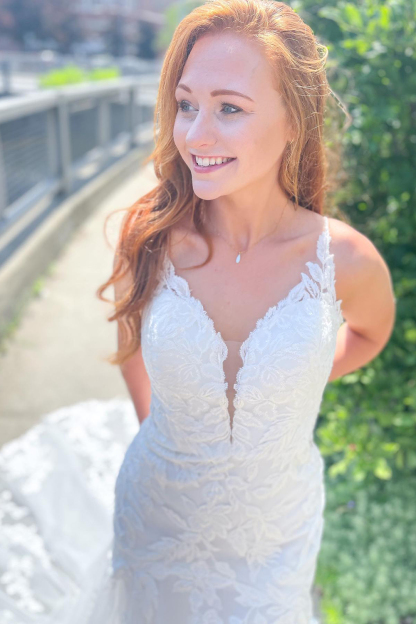 Stunning Long Mermaid Backless Sweetheart Spaghetti Straps Appliques Lace Wedding Dress - YESBABYONLINE