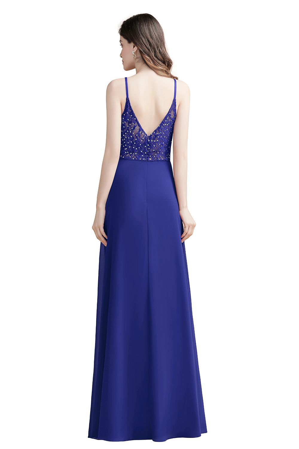 Elegant Long A-line V-Neck Chiffon Backless Bridesmaid Dresses - YESBABYONLINE