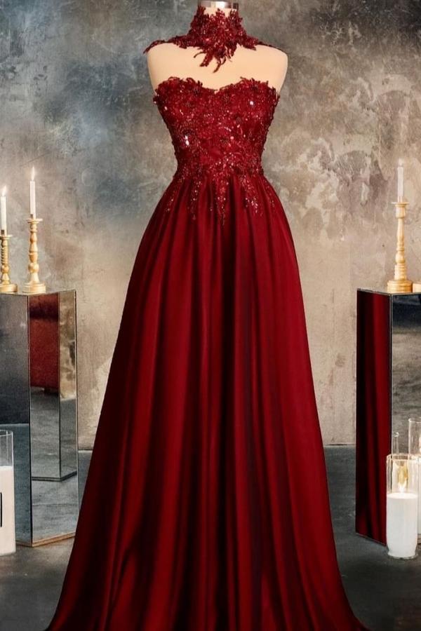 Vintage Long A-line Sweetheart Lace Ruffles Floor-length Prom Dresses - YESBABYONLINE
