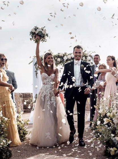 Long A-line Sweetheart Lace Tulle Wedding Dresses - YESBABYONLINE