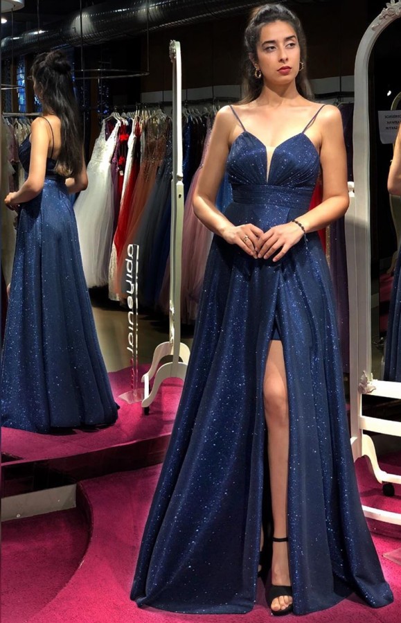 Elegant Long A-line Sparkly Sequins Open Back Prom Dress with Slit - YESBABYONLINE