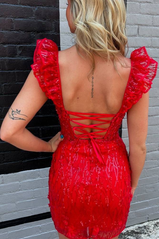 Red Applique Corset Tight Homecoming Dress with Lace-up