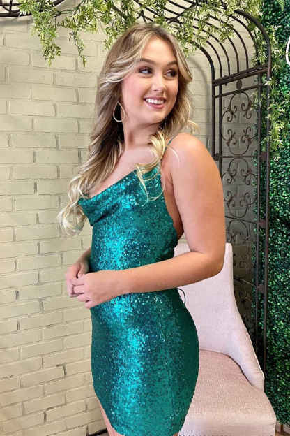 Crew Neck Green Sequins Short Homecoming Dress
