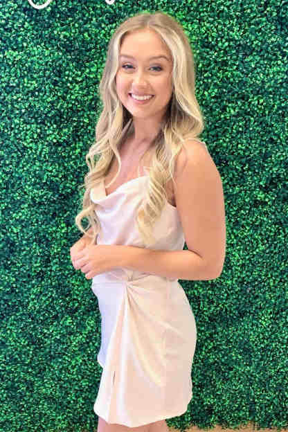 Short Crew Neck Champage Straps Homecoming Dress
