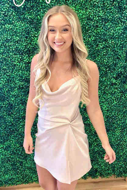 Short Crew Neck Champage Straps Homecoming Dress