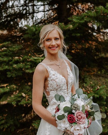 Long A Line Sleeveless Tulle V Neck Wedding Dresses With Lace Appliques - YESBABYONLINE