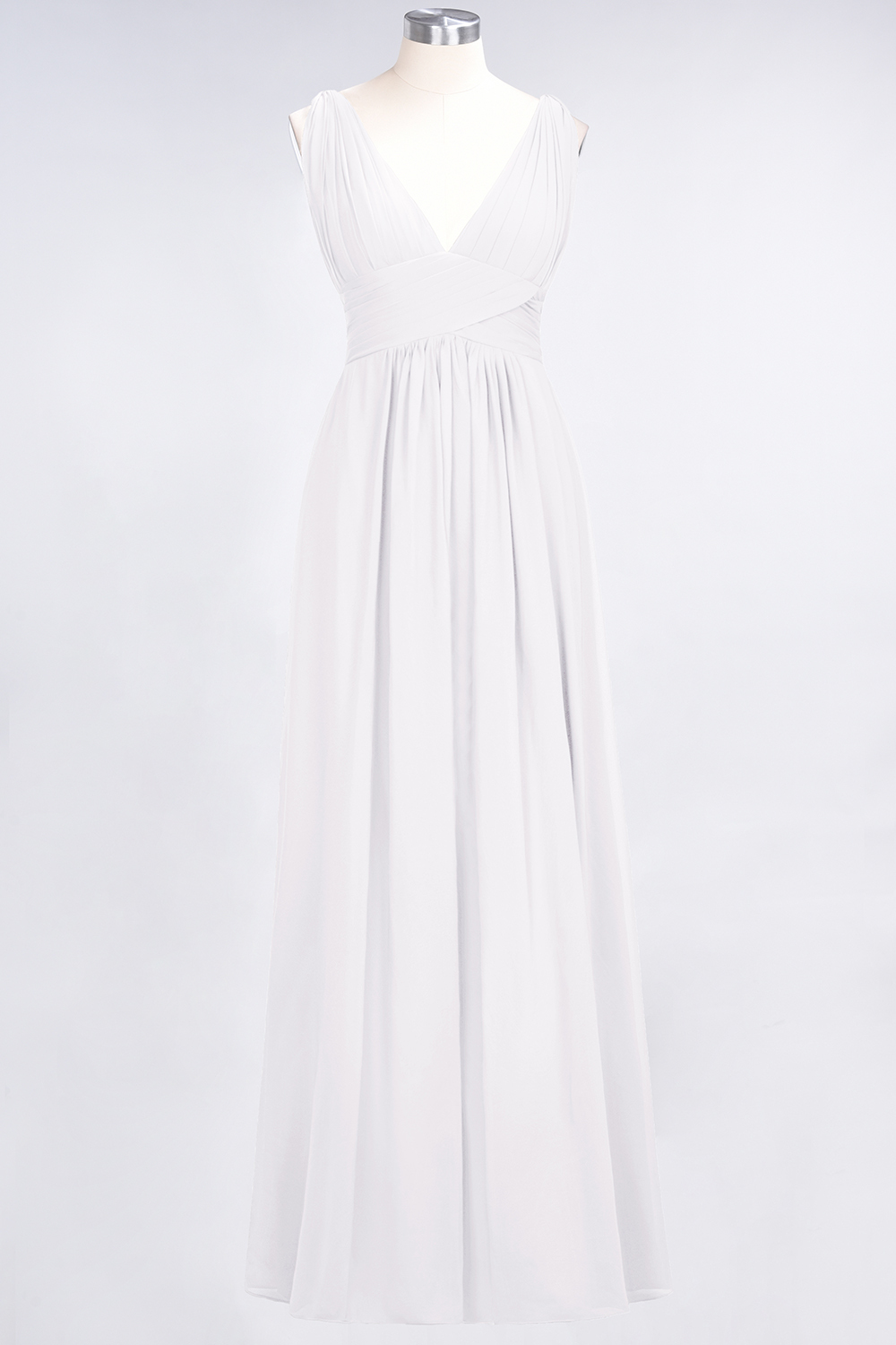 Long A Line V Neck Sleeveless Floor Length Bridesmaid Dress with Ruffle - YESBABYONLINE