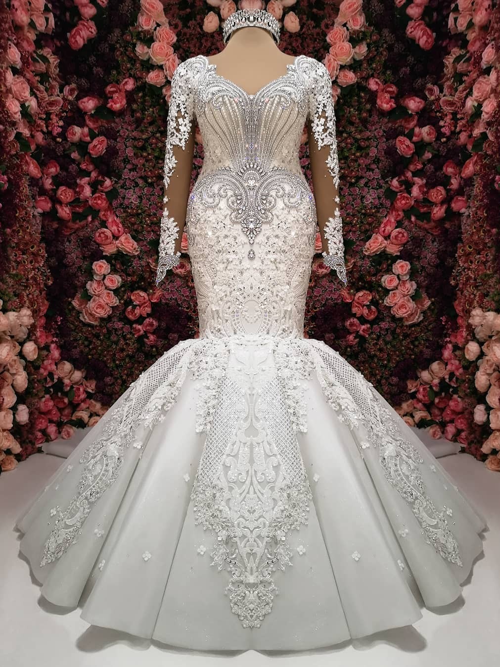 Charming Long Mermaid Sweetheart Tulle Beaded Wedding Dresses with Sleeves - YESBABYONLINE