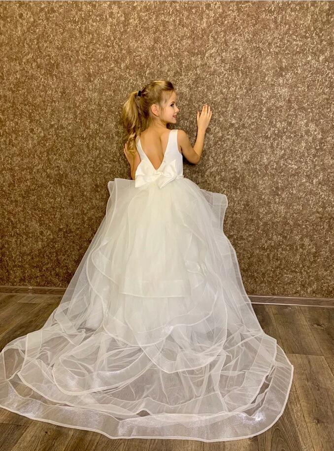 Long A-line Tulle Glitter Backless Little Girl Dress for Christmas Birthday Party - YESBABYONLINE