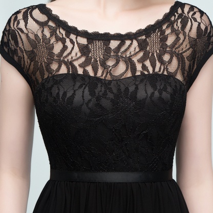 Long A Line Lace Floor Length Chiffon Bridesmaid Dresses - YESBABYONLINE