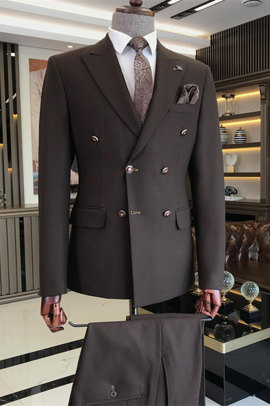 Formal Black Peaked Lapel Close Fitting Two Pieces Men Suits For Business