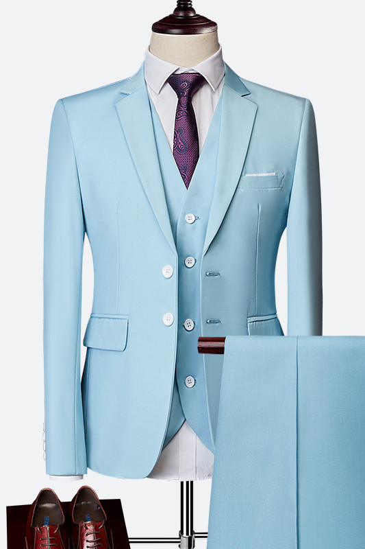 Modern Blue Three Pieces Slim Fit Notched Lapel Men Suits