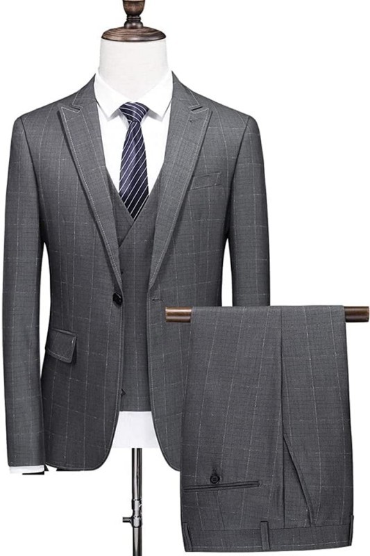 Black Plaid Peaked Lapel Three Pieces Men Suits for Business