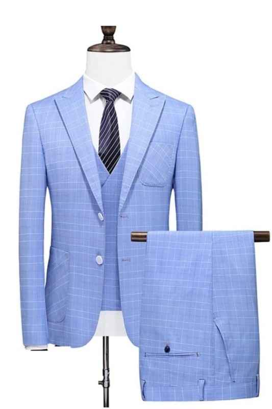 Newest Sky Blue Three Pieces Singel Breasted Business Suits