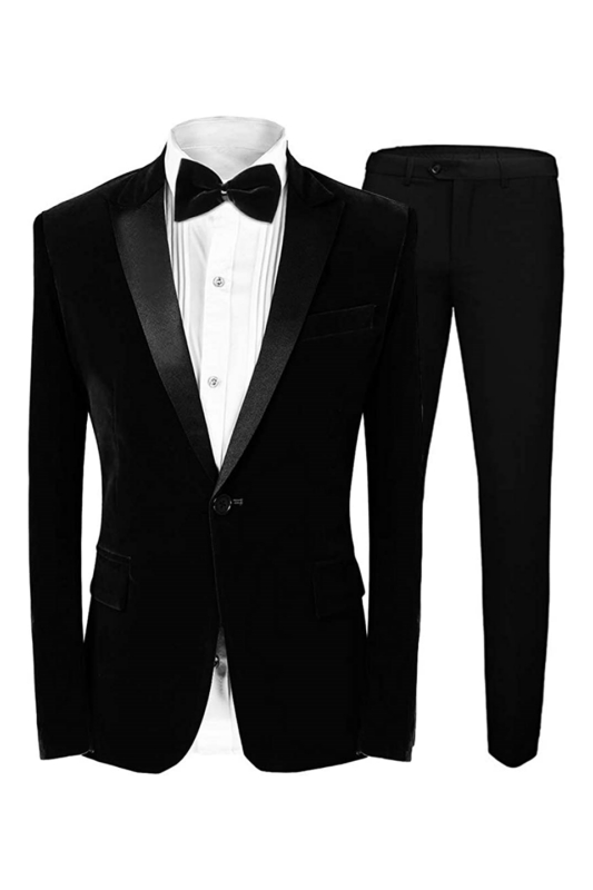 Formal Black Peaked Lapel Two Pieces Velvet Prom Suits For Men