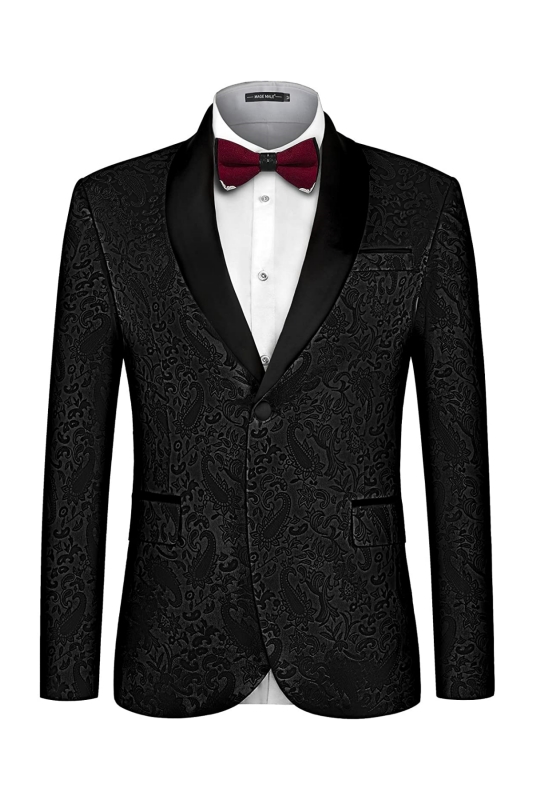 Formal Black Shawl Lapel Jacquard Wedding Suits For Men