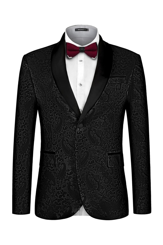 Formal Black Shawl Lapel Jacquard Wedding Suits For Men