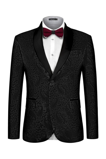 Formal Black Shawl Lapel Jacquard Wedding Suits For Men