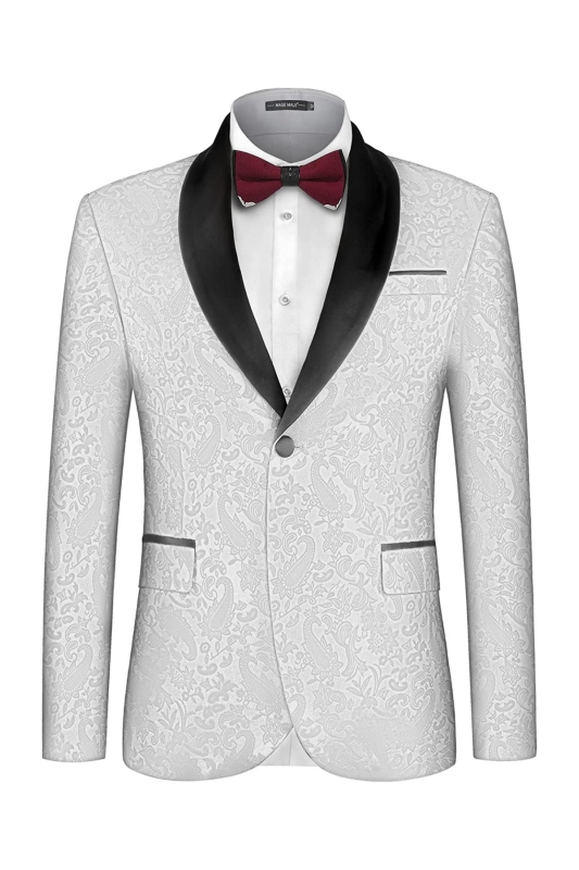 Fancy White Jacquard Shawl Lapel Two Pieces Men Suits For Wedding