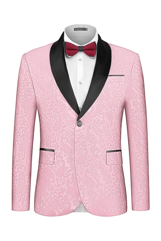 Modern Pink Shawl Lapel Two Pieces Jacquard Wedding Suits