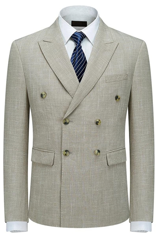 Fancy Light Khaki Double Breasted Plaid Men Suits For Business