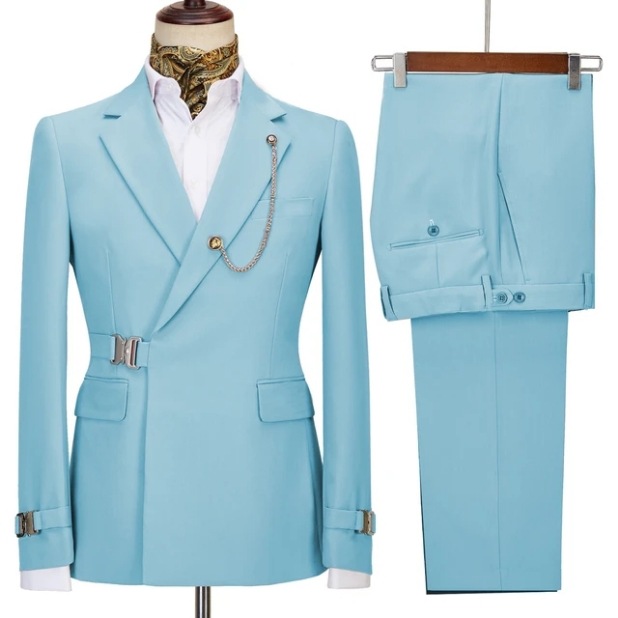 Modern Light Blue Notched Lapel Men Suits For Prom