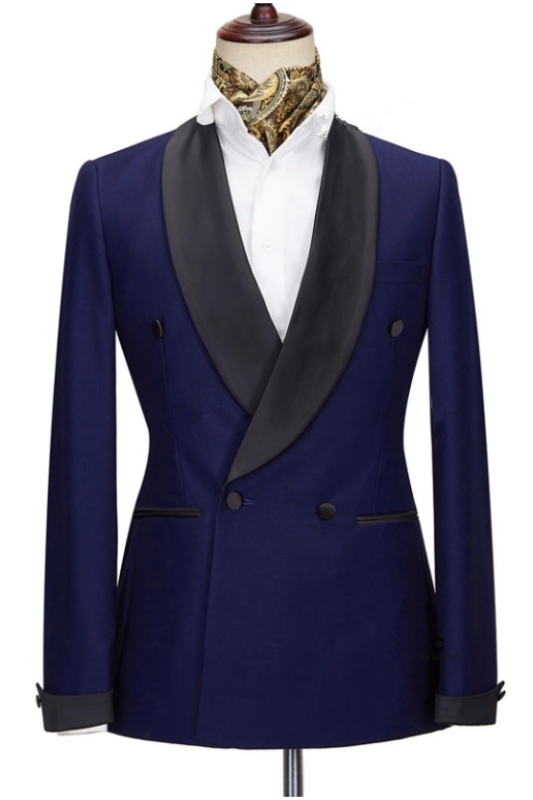 Newest Navy Blue Wedding Suits With Black Shawl Lapel