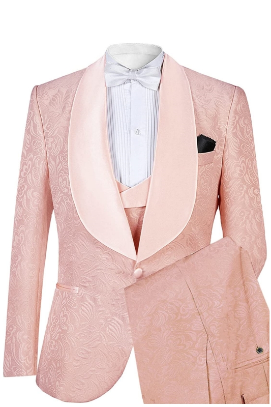 Stylish Pink Shawl Lapel Jacquard Men Suits For Wedding