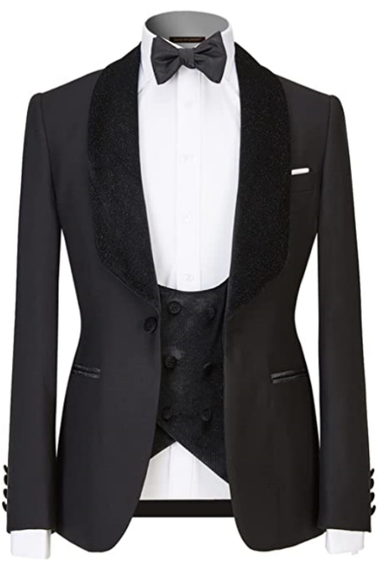 Formal Black Shawl Lapel Three Pieces Men Suits For Wedding