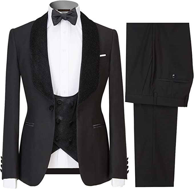Formal Black Shawl Lapel Three Pieces Men Suits For Wedding