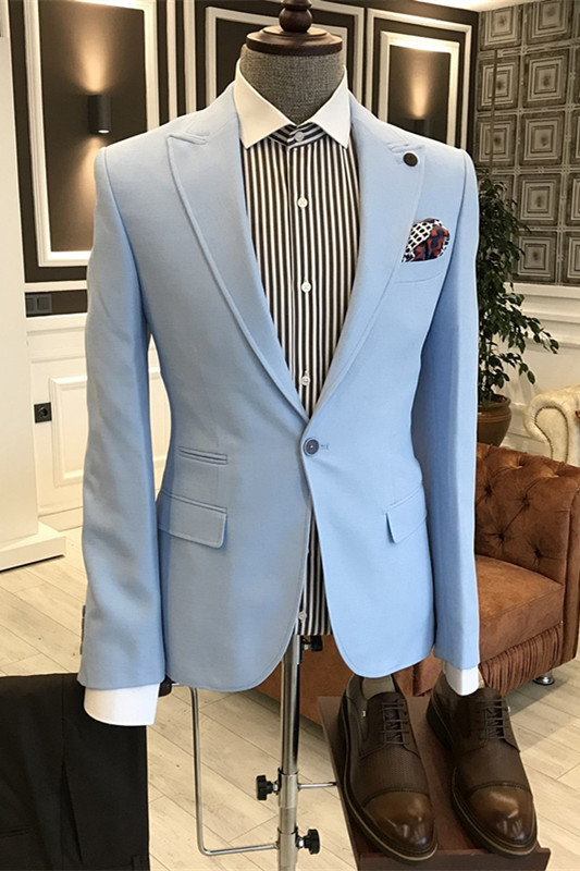 Simple Light Blue Peaked Lapel Men Suits For Prom