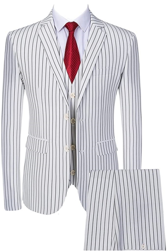 Simple White Notched Lapel Three Pieces Striped Suits For Business