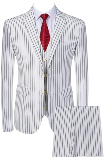 Simple White Notched Lapel Three Pieces Striped Suits For Business