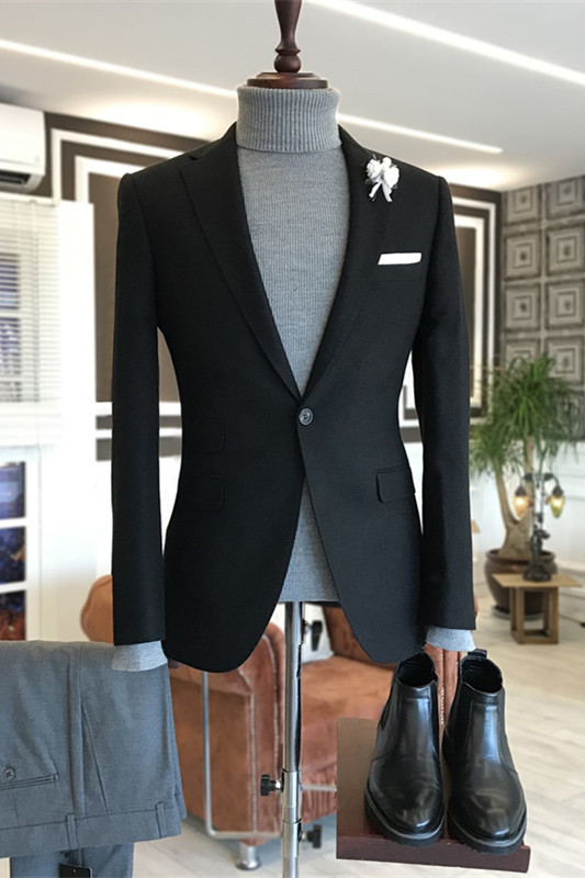 Simple Black Notched Lapel Men Suits For Business