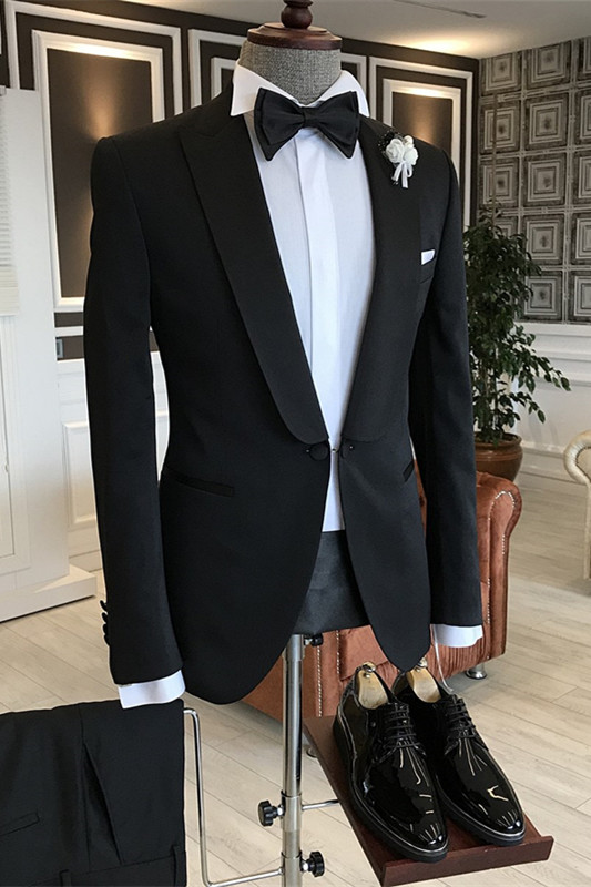 Formal Black Peaked Lapel Two Pieces Business Suits For Men