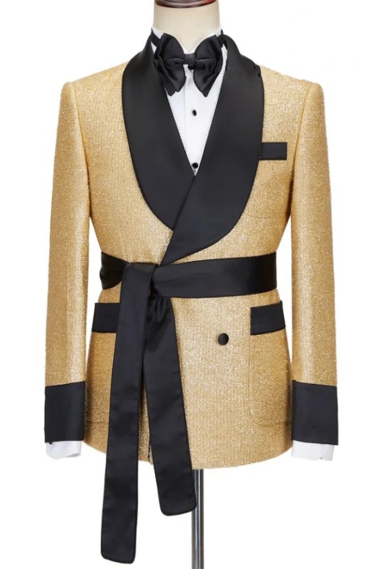 Modern Gold Shawl Lapel Double Breasted Wedding Suits