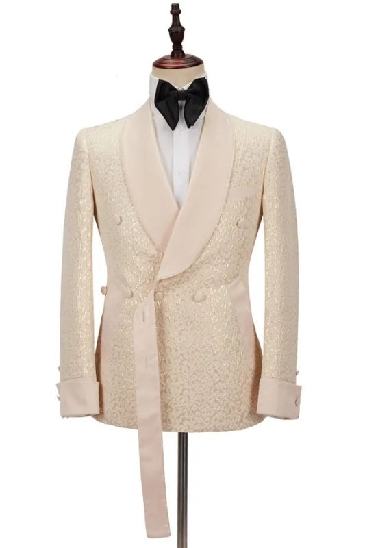Bespoke Champagne Shawl Lapel Double Breasted Wedding Suits