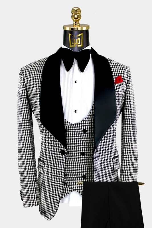 Fancy Black Shawl Lapel Three Pieces Dot Wedding Suits