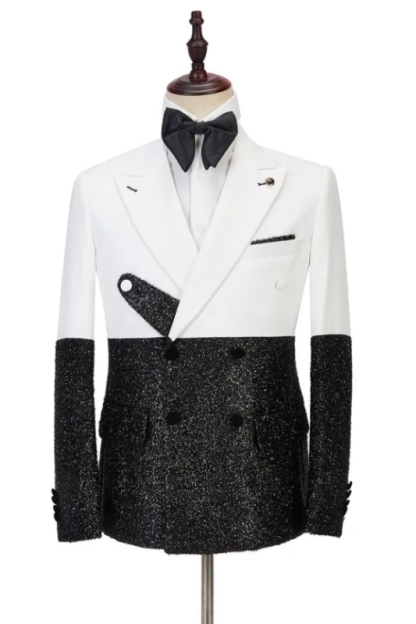Simple White Peaked Lapel Double Breasted Slim Fit Men Suits For Prom