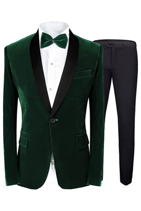 Fancy Deep Green Shawl Lapel Two Pieces Men Suits For Wedding