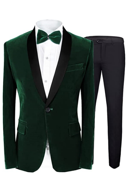 Fancy Deep Green Shawl Lapel Two Pieces Men Suits For Wedding