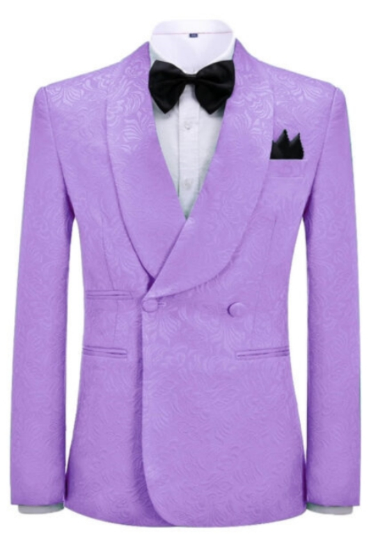 Glamorous Lilac Jacquard Shawl Lapel Double Breasted Wedding Suits