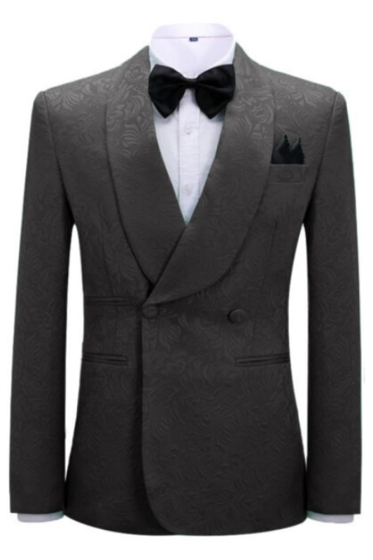 Formal Black Jacquard Shawl Lapel Double Breasted Wedding Suits