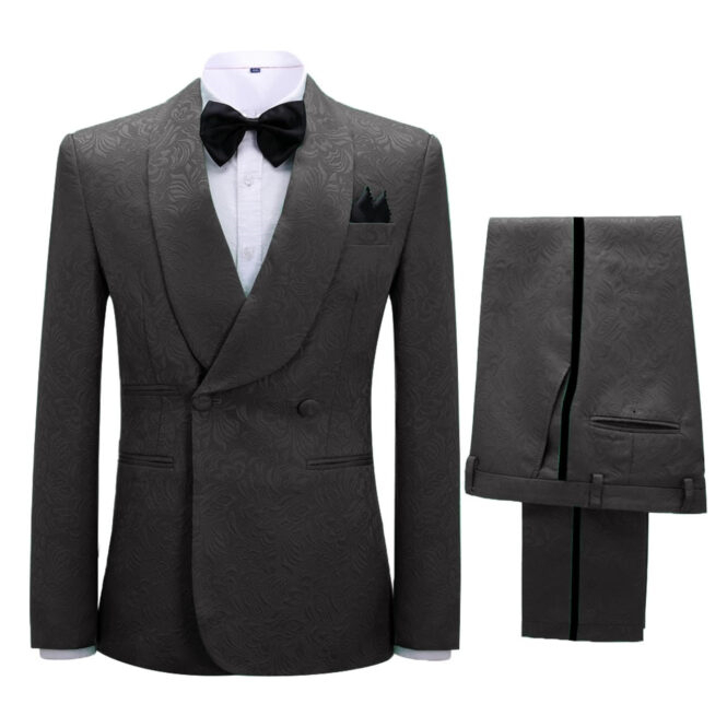 Formal Black Jacquard Shawl Lapel Double Breasted Wedding Suits