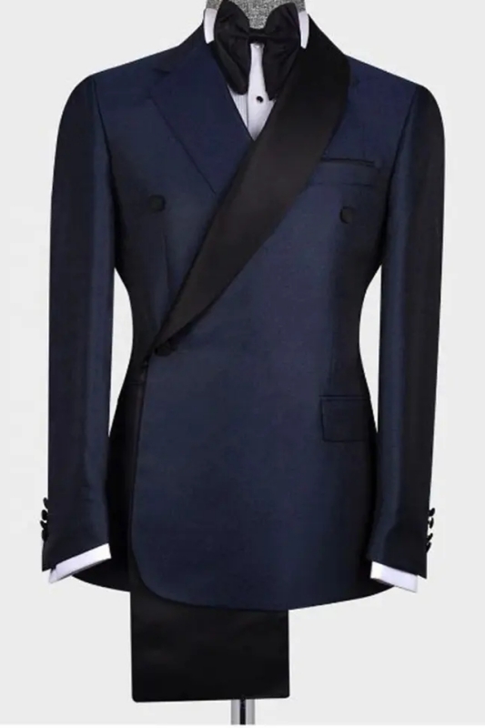 Navy Blue Shawl Lapel Two Pieces Chic Wedding Suits