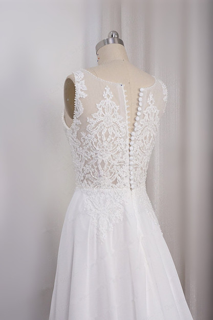 Elegant Long V-neck Chiffon A-Line Appliques Lace Wedding Dress - YESBABYONLINE