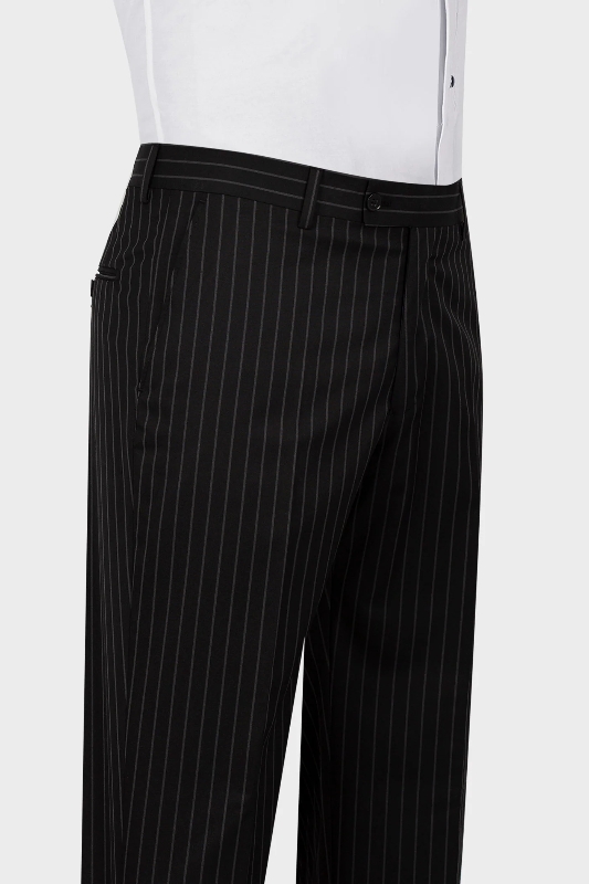 Formal Black Striped Peaked Lapel Bespoke Business Suits