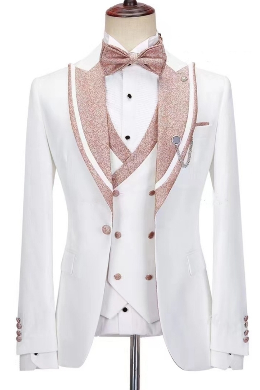 White Slim Fit Peaked Lapel Three Pieces Wedding Suits