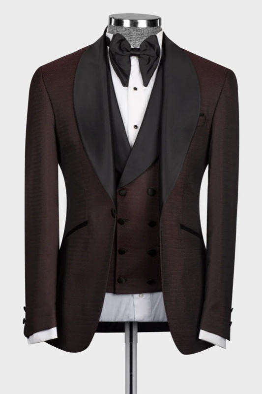 Brown Shawl Lapel Three Pieces Wedding Men Suits