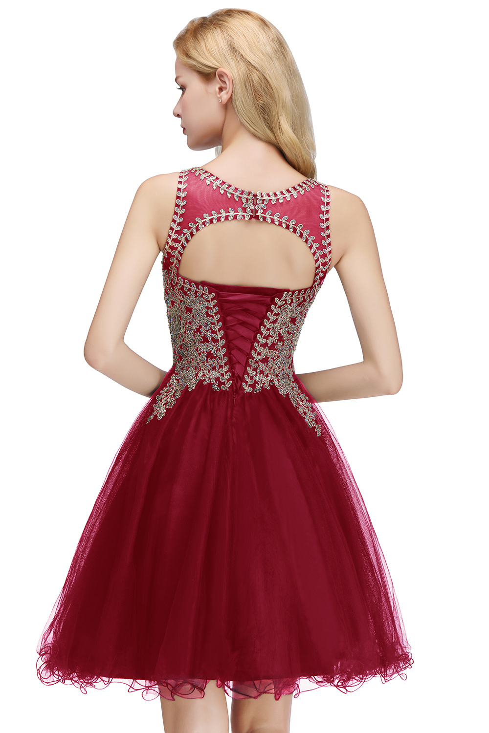 Short A-line Tulle Lace Homecoming Dress with Beadings - YESBABYONLINE